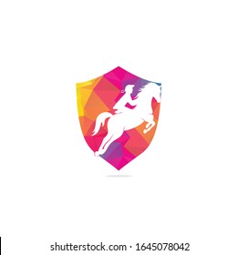Racing horse with jockey Logo Design icons. Equestrian sport logo. Jockey riding jumping horse. Horse riding logo.	