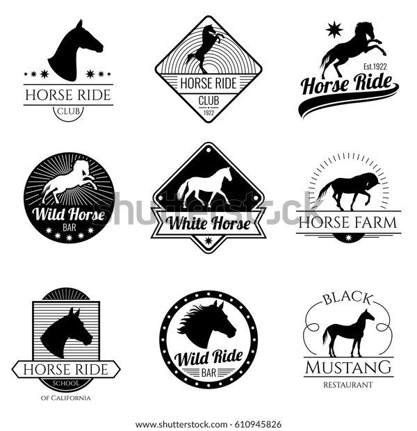 競走馬 走る馬のベクター画像ビンテージロゴ ラベルセット 馬の石紋 馬のロゴのイラスト のベクター画像素材 ロイヤリティフリー