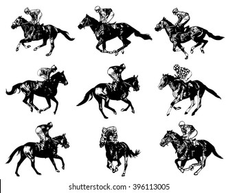 racing horses and jockeys illustration - vector