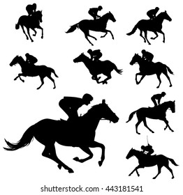 racing horses and jockeys silhouettes 2 - vector