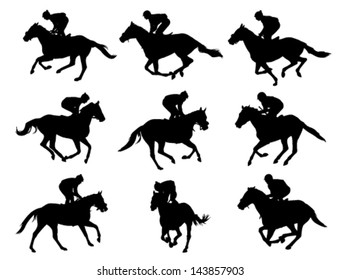 racing horses and jockeys silhouettes