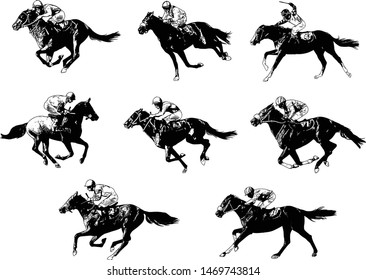 racing horses and jockeys sketch - vector
