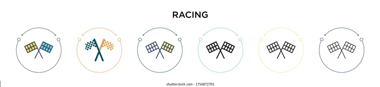 Racing icon in filled, thin line, outline and stroke style. Vector illustration of two colored and black racing vector icons designs can be used for mobile, ui, web
