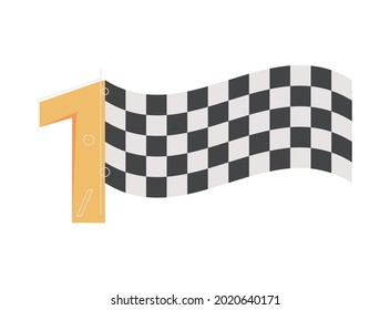 Racing icon with flat black and white checked flag and number one vector illustration