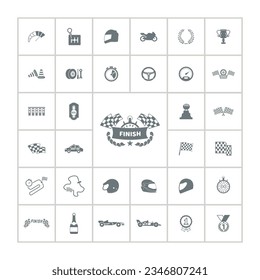 Racing icon set with racing car, helmet, gearbox