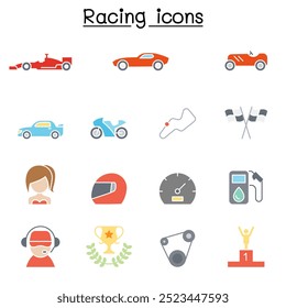 Conjunto de iconos de carreras en estilo de color plano