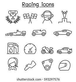 Racing Icon Set In Thin Line Style