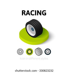 Racing icon, vector symbol in flat, outline and isometric style