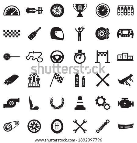 Racing Icons. Black Flat Design. Vector Illustration.