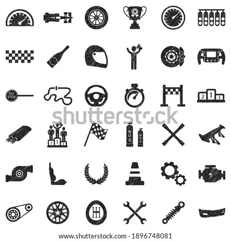 Racing Icons. Black Scribble Design. Vector Illustration.