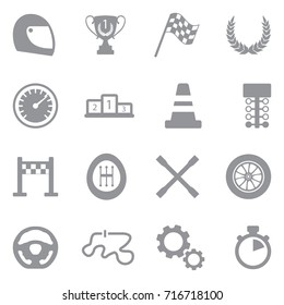 Racing Icons. Gray Flat Design. Vector Illustration. 