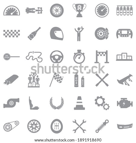 Racing Icons. Gray Flat Design. Vector Illustration.
