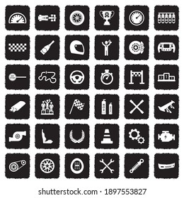 Racing Icons. Grunge Black Flat Design. Vector Illustration.