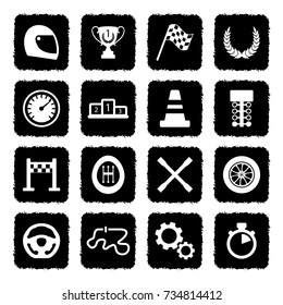 Racing Icons. Grunge Black Flat Design. Vector Illustration. 