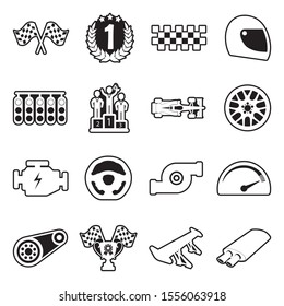 Racing Icons. Line With Fill Design. Vector Illustration.