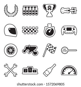 Racing Icons. Line With Fill Design. Vector Illustration.