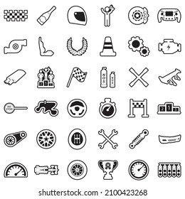 Racing Icons. Line With Fill Design. Vector Illustration.