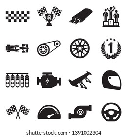 Racing Icons. Set 2. Black Flat Design. Vector Illustration. 