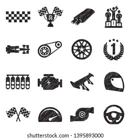 Racing Icons. Set 2. Black Scribble Design. Vector Illustration.