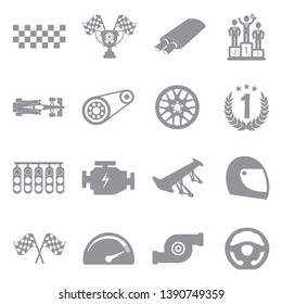 Racing Icons. Set 2. Gray Flat Design. Vector Illustration.