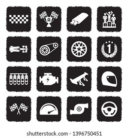 Racing Icons. Set 2. Grunge Black Flat Design. Vector Illustration. 