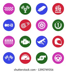 Racing Icons. Set 2. White Flat Design In Circle. Vector Illustration.