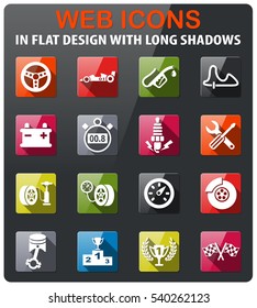 racing icons set in flat design with long shadow