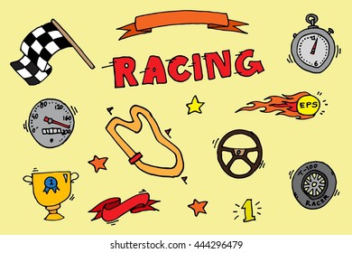 Racing icons set. Vector illustration