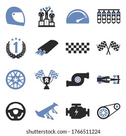 Racing Icons. Two Tone Flat Design. Vector Illustration.