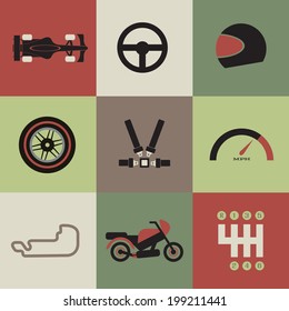 Racing icons vector set / Vector racing objects icon set
