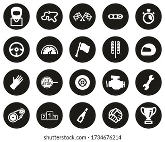 Racing Icons White On Black Flat Design Circle Set Big