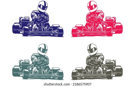 Racing Karts Vector illustration. Karting Car Icon Isolated On A White Background
