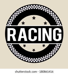 Racing label or stamp on retro background, vector illustration