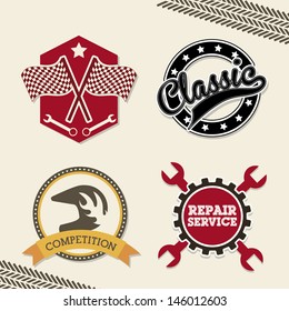 racing labels over pink background vector illustration 