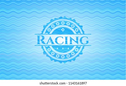 Racing light blue water emblem background.
