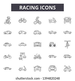 Racing line icon signs.  Linear vector outline illustration set concept.