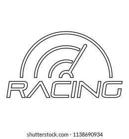 Racing line speedometer logo. Outline racing line speedometer vector logo for web design isolated on white background