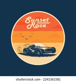 racing logo design with sunset background