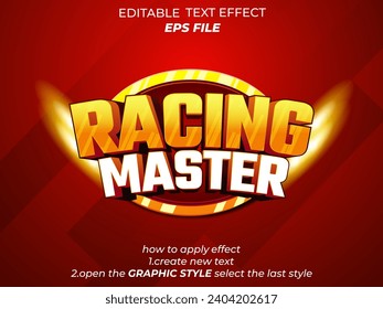 racing master text effect, font editable, typography, 3d text for medieval fantasy and  rpg games. vector template