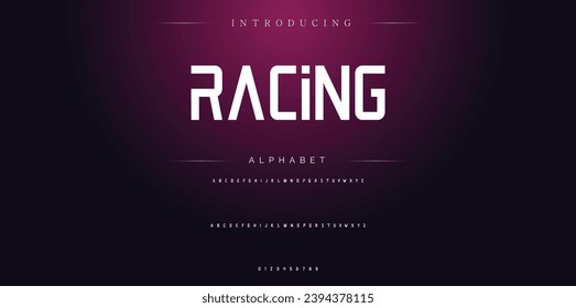Racing Modern Bold Font. Sans Serif Font. Regular Italic Uppercase Lowercase Typography urban style alphabet fonts for fashion, sport, technology, digital, movie, logo design, vector illustration