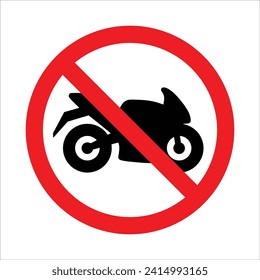 Icono de moto de carreras con símbolo de prohibición. Prohibir zona de entrega de bicicletas icono de silueta negra. Símbolo rápido del círculo de paro rojo de la motocicleta. No permitir la señal de la carretera de la motocicleta. Bicicleta de motor prohibida - Icono del vector