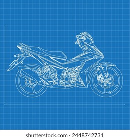 Racing Motorcycle 2D Blueprint Drawing 