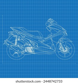 Racing Motorcycle 2D Blueprint Drawing 