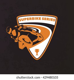  Racing Motorcycle Logo On Dark Grunge Background. Superbike Racing Team Logo. Vector.