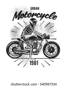 Racing motorcycle skull typography, t-shirt graphics, vectors