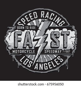 Racing motorcycle typography, tee shirt graphics, vectors