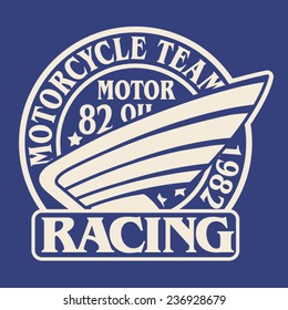 Racing motorcycle typography, t-shirt graphics, vectors