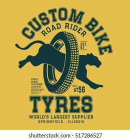 Racing motorcycle tyres typography, t-shirt graphics, vectors