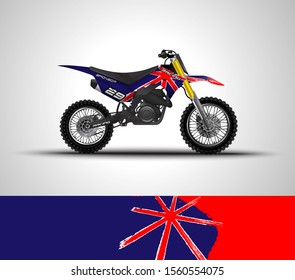 Racing motorcycle wrap decal and vinyl sticker design. Concept graphic abstract background for wrapping vehicles, Sportbikes, motocross, supermoto and livery. Vector illustration. United Kingdom