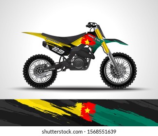 Racing motorcycle wrap decal and vinyl sticker design. Concept graphic abstract background for wrapping vehicles, Sportbikes, motocross, supermoto and livery. Vector illustration. Cameroon or Ghana